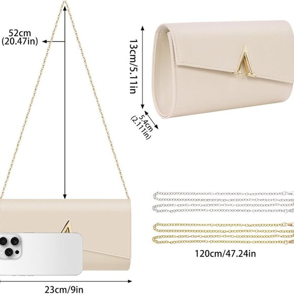 Nude Faux Leather Clutch Purse for Women Evening Bag with Chains for Formal Even - Picture 6 of 7